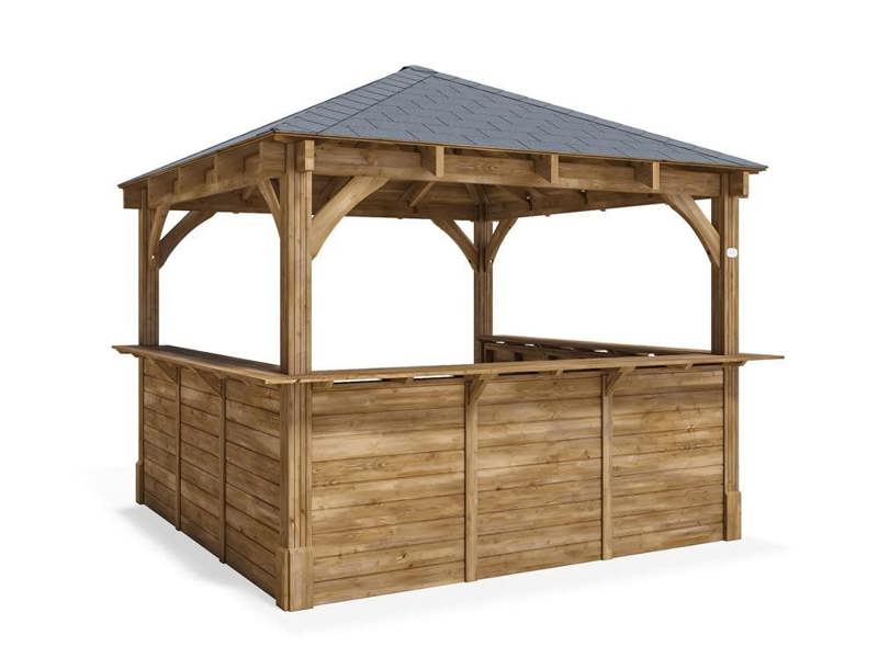 Dunster House Garden Bar 3 x 3m Roof Shingles, Wooden Outdoor Pub Shed Gazebo Kiosk Counter Barzebo Leviathan C