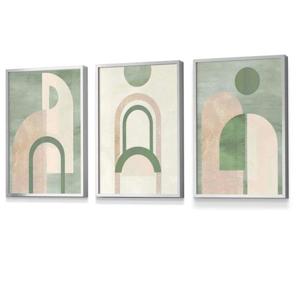 Artze Wall Art Sage Green Boho Arches Set of 3 Framed Wall Art