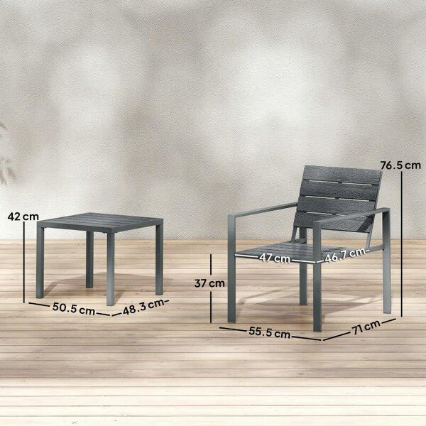 3 Pieces Garden Bistro Set for 2, Outdoor Bistro Table and Chairs with Metal Frame, Plastic Patio Furniture Set