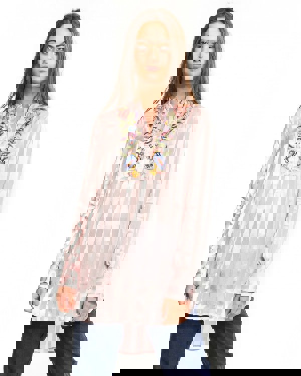 French Connection Katalina Striped Floral Embroidered Blouse