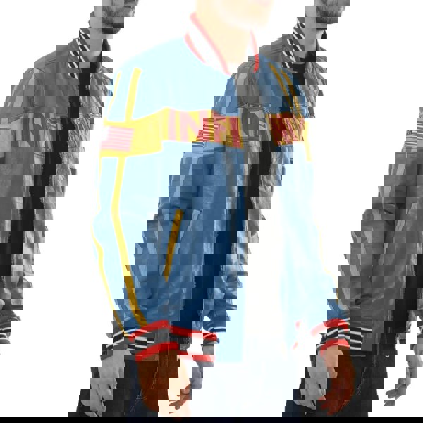 Leather Company Men's Blue Leather Motorcycle Jacket Biker Bomber