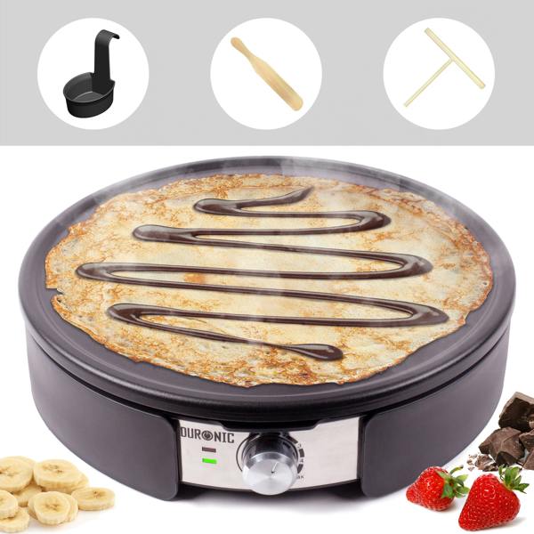 Duronic PM152 Electric Crepe & Pancake Maker 37cm Non Stick Removable Hot Plate with Utensils for Omelettes