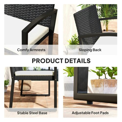 Wyld Haus Lalepa Black Rattan Beige 2 Seater Outdoor Garden Bench