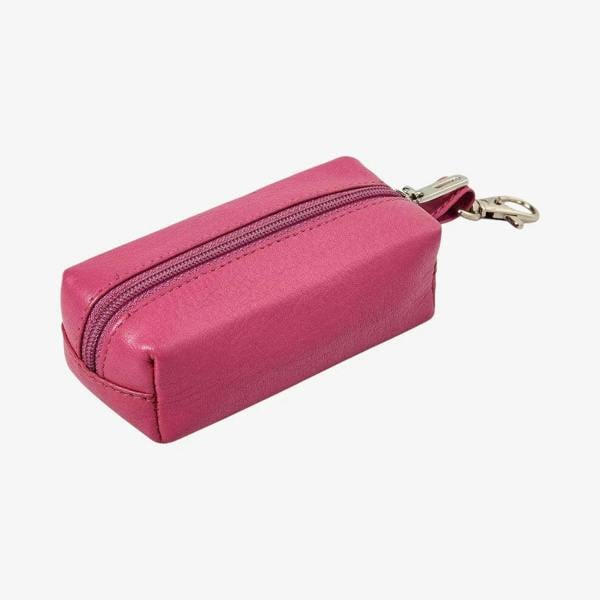 Pink leather key holder pouch crafted from real leather 