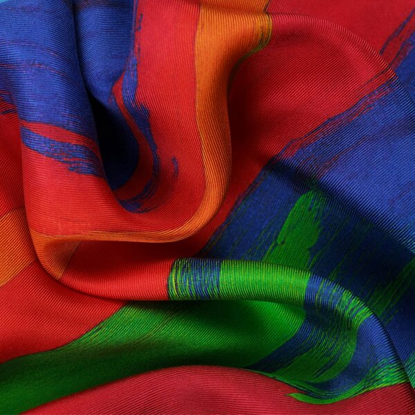 Otway & Orford 'Taverners' Celebration' striped silk pocket square in red, green, blue & orange (42 x 42cm)