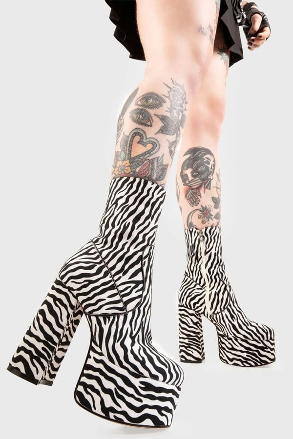 Lamoda Adore You Platform Ankle Boots Zebra, Wild Animal Print Platform Boots