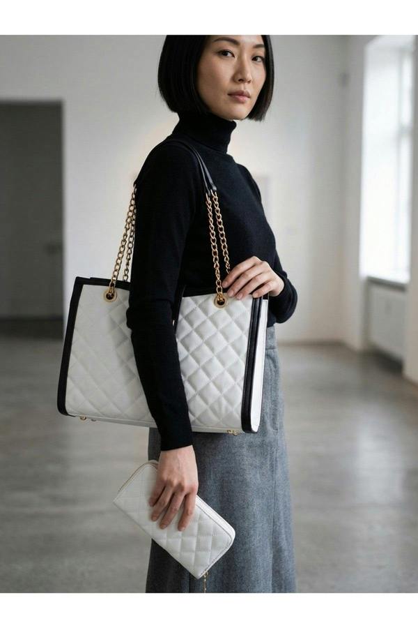 Chloe Quilted Bag & Wallet Set - WHITE