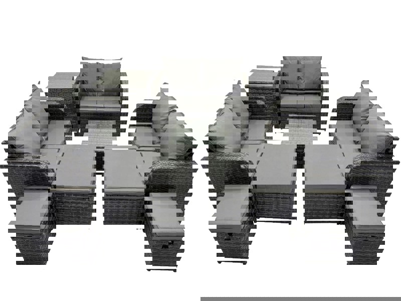 Fimous Rattan Garden Outdoor Furniture Set Love Sofa Square Coffee Table Set with 4 Stools Side Table Dark Grey Mixed