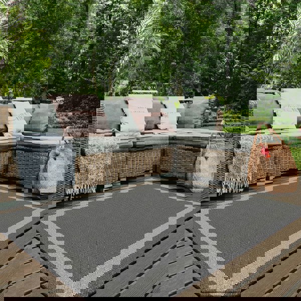 Bordered Design Reversible Outdoor Rug in Grey & Orange