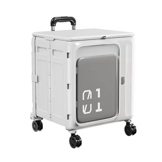 Havendro Folding Storage Box Trolley Cart Wheels Collapsible Container Home Camping Beige - white - plastic
