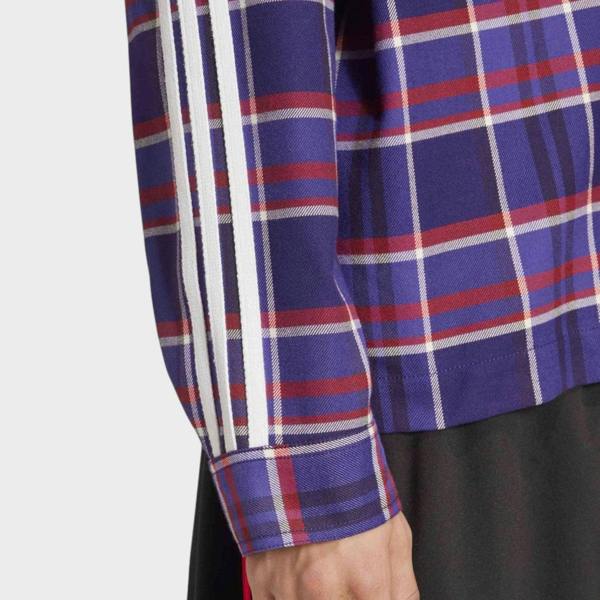 Supplied Fashion adidas Korn checked overshirt in multi-blue with signature white three-stripe sleeve detail