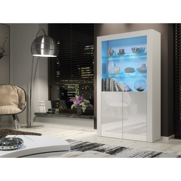 Mex Furniture Premium 170cm Cabinet Sideboard with High Gloss Doors and Free LED Lights Display