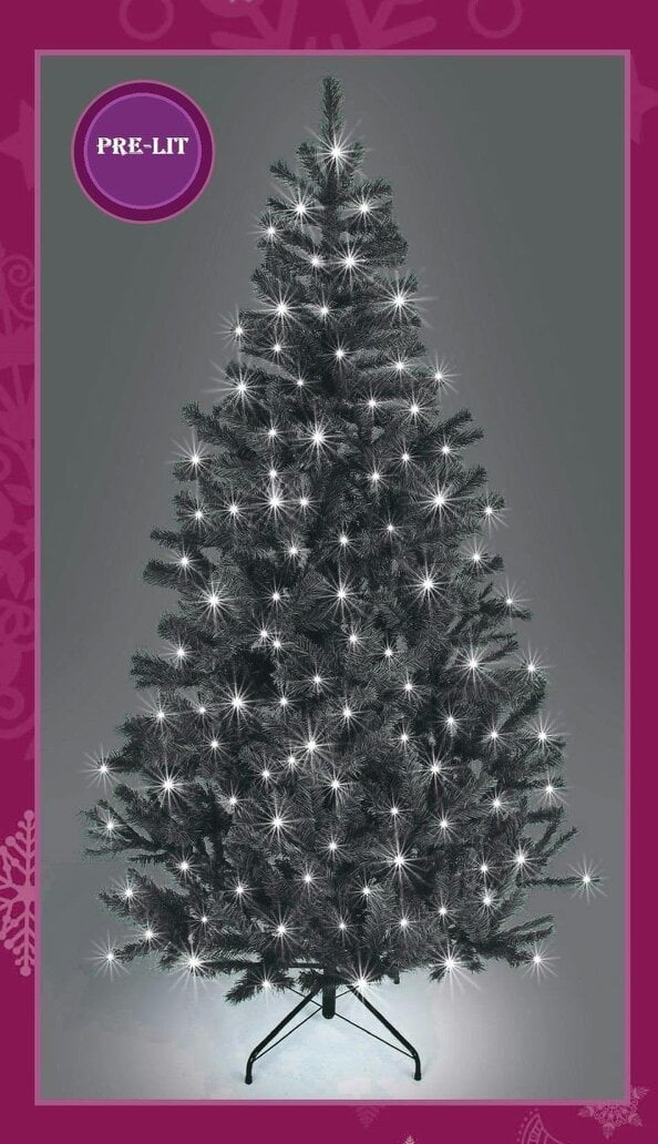Shatchi 4FT to 8FT Pre-Lit Alaskan Pine Artificial Christmas Trees in Black with Cool White LEDs - 8FT - PVC - Black