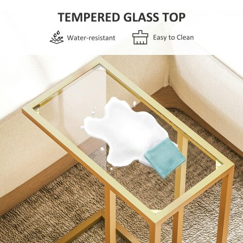 Wyld Haus Ramise Gold Metal And Glass Slim C Shaped Side Table