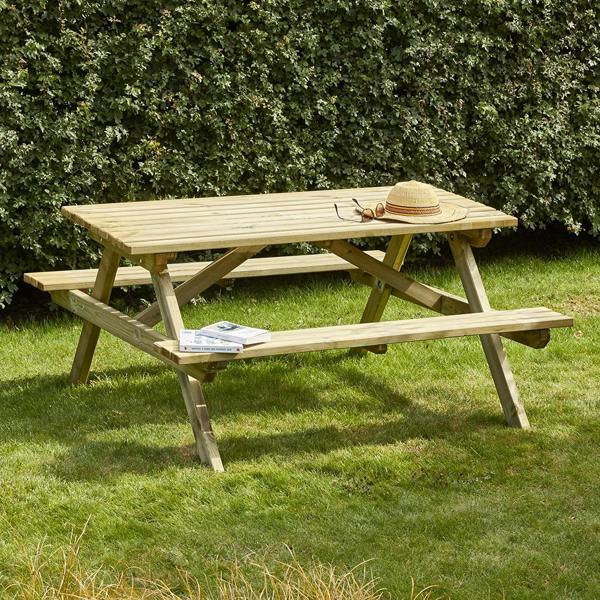 Cerland Alma Wooden Picnic Table 5ft 6 Person Outdoor Dining Bench Garden Table