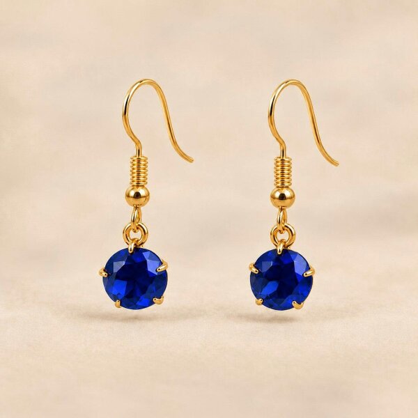 The Colourful Aura Gold Plated Round Coloured Stone Drop Earrings Black Green Red Blue Yellow - Blue