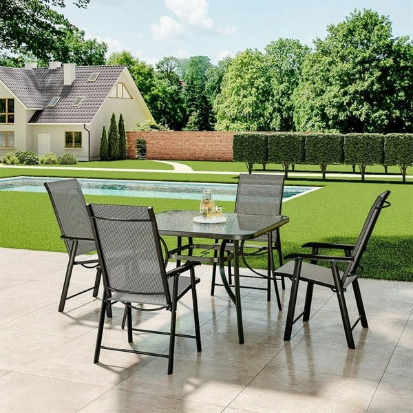 3/5pcs Garden Patio Dining Set Outdoor Furniture Garden Dining Sets Living and Home 4 Foldable Chairs with a Table Black