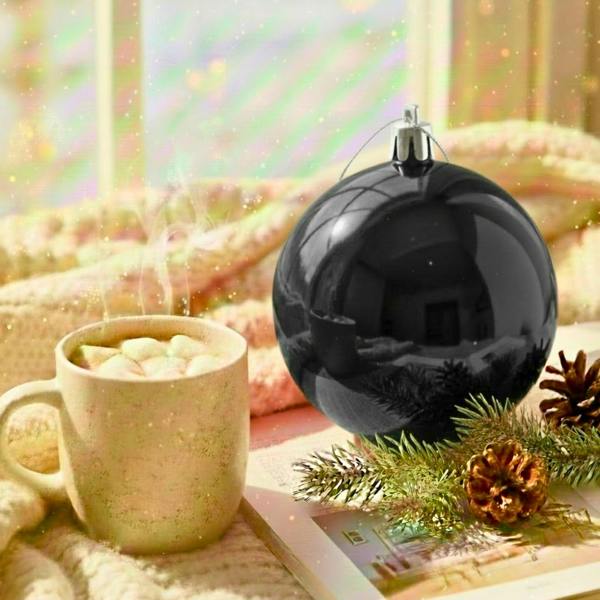 2cm Black Glossy Christmas Bauble for Tree, Mantelpiece and Festive Home Display image 9
