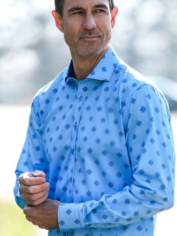 Claudio Lugli Talisman Mosaic Print Men's Long Sleeve Satin Cotton Shirt