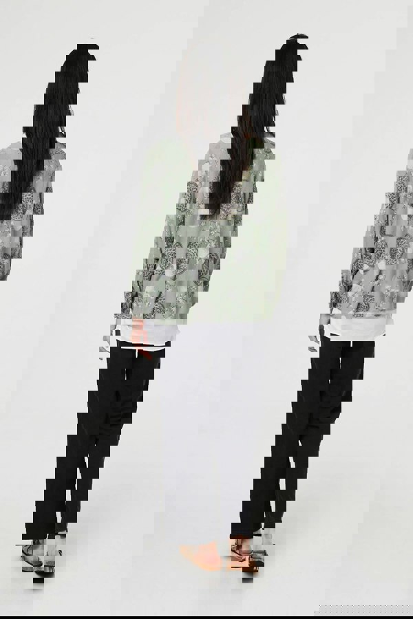 Khaki | Printed Long Sleeve Top with Necklace