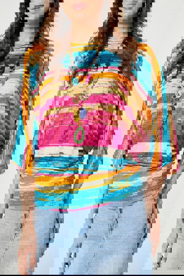 Red | Striped Batwing Top with Necklace