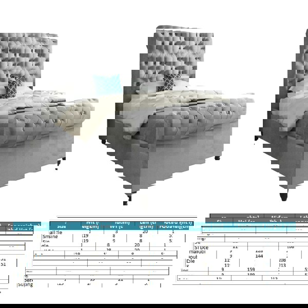 Casa Magna Sienna Sleigh Upholstered Soft Velvet Bed Frame - Grey