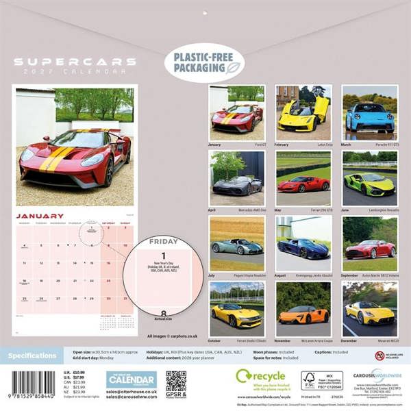 Supercars Calendar 2027, Wall Calendars, Month To View, Transport, Gift