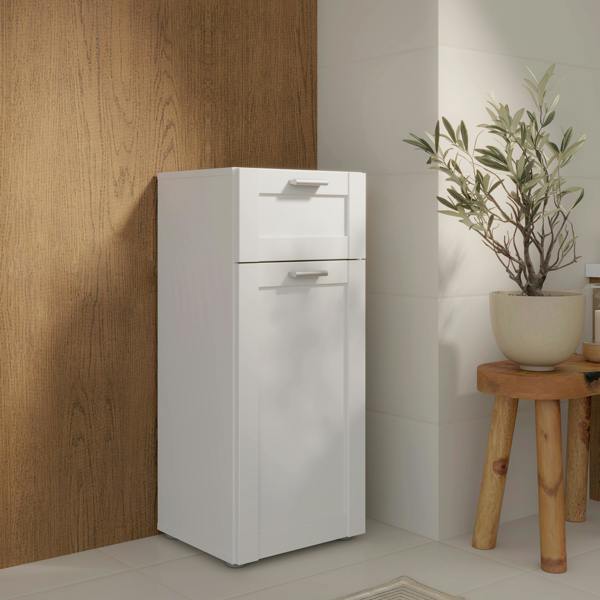 Furniture To Go Lokko Bathroom Storage Unit with 1 Door & 1 Drawer with Silver Handles in White