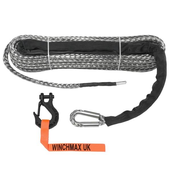 Winchmax Synthetic Winch Rope 28mx11mm. 3/8 Inch Tactical Hook. Hole Fix