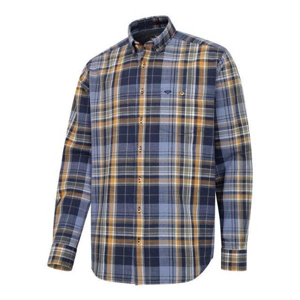 Front angled view of Hoggs of Fife Crail check shirt with button-down collar and classic fit