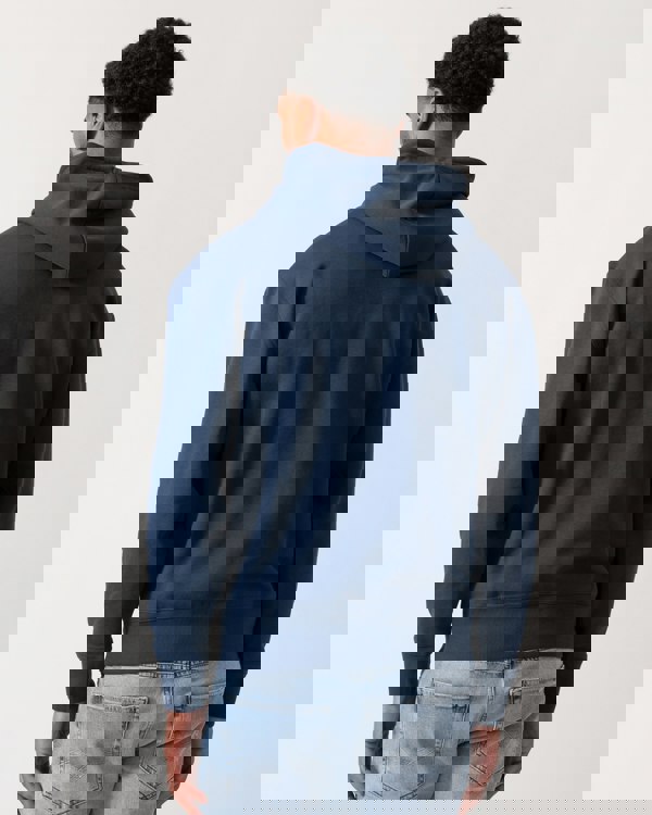 back shot of a Model wearing a BOSS Orange WeSmallhood Mens Hoodie in Open Blue