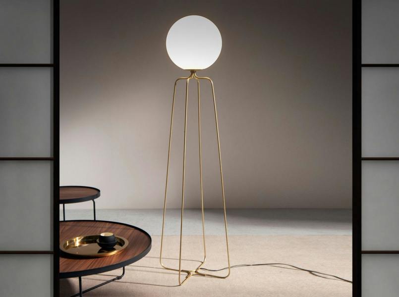 Angel Cerdá Floor Lamp Golden Steel and White Glass 8047