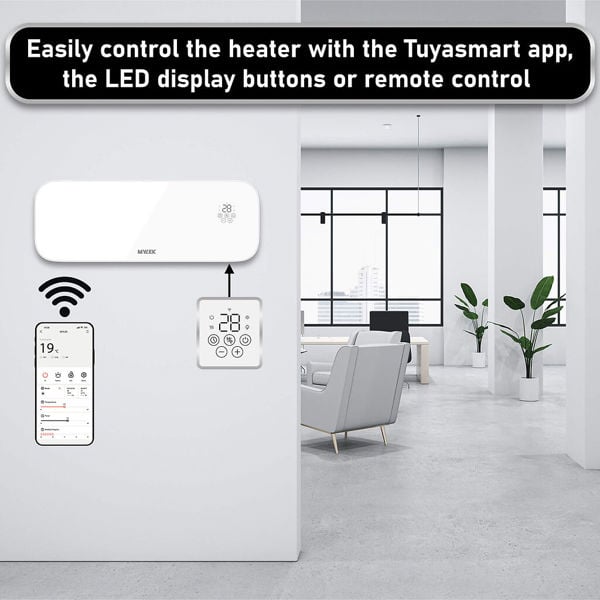MYLEK Glass White Overdoor Air Curtain Heater Fan 2000W, Smart WIFI App Or Remote Control