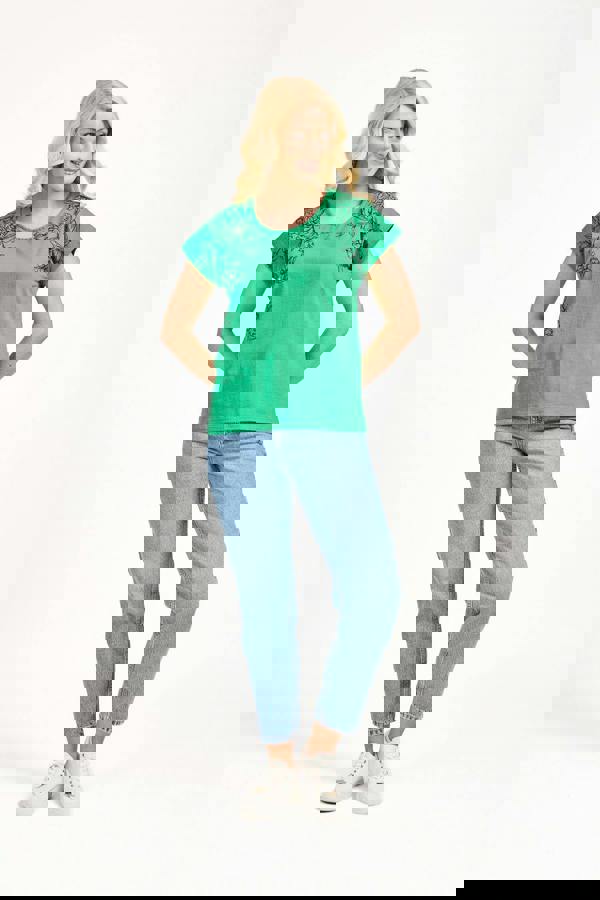 Embellished Glitter Leaf Print Top