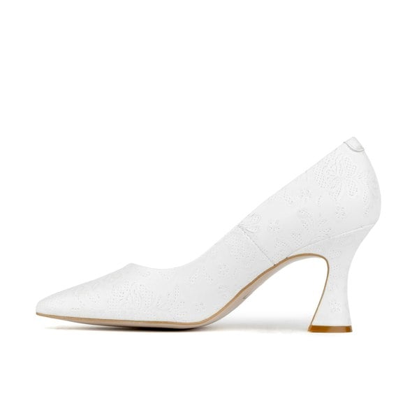 Embassy London Sophia Hollywood - Wedding White - Women's pointed 4 inch pump in white floral emboss leather