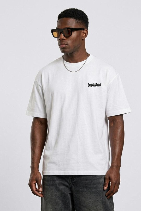 London Attitude Oversized Heavyweight City Graffiti Graphic T-Shirt in White