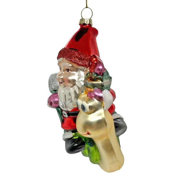 Ferncrest Trading Garden Gnome on a Snail Christmas Tree Bauble