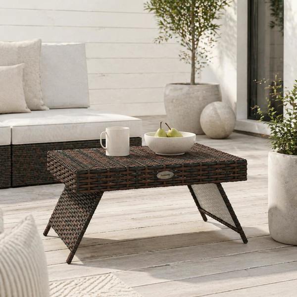 Wyld Haus Fihaso 60cm Rattan Brown Folding Outdoor Bistro Side Table With Steel Frame