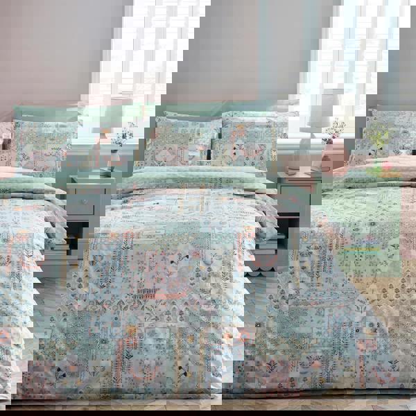 Catherine Lansfield Folk Patchwork Reversible Duvet Cover Set Green