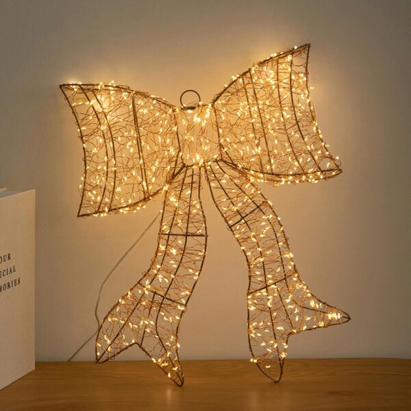 Samuel Alexander 43cm Light up Gold Christmas Bow with 650 Warm White LEDs