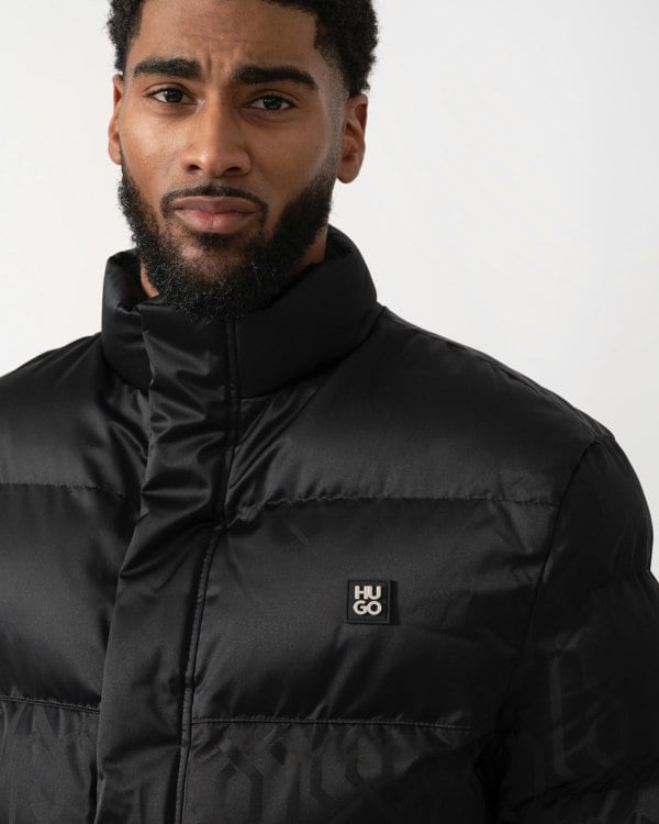 close up of a model wearing a HUGO Balto2541 Mens Jacket in Black