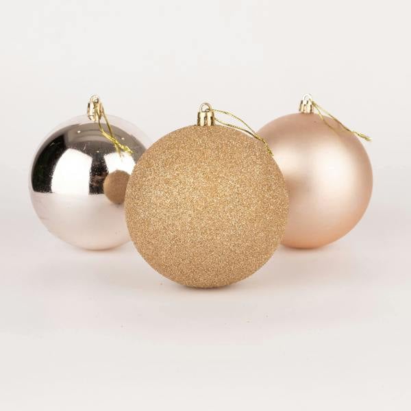 Shatchi 60mm Shatterproof Champagne Gold Christmas Baubles, Pack Sizes 6 or 18 Tree Decorations - 18 Pack - PVC - Champagne Gold