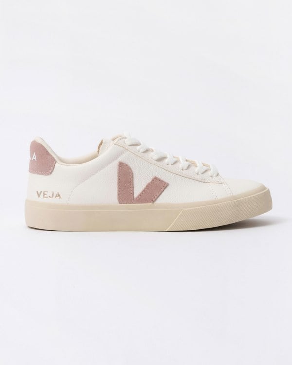 Veja Campo Leather Womens Trainers - White/Babe - CHO - Designer Womens Trainers