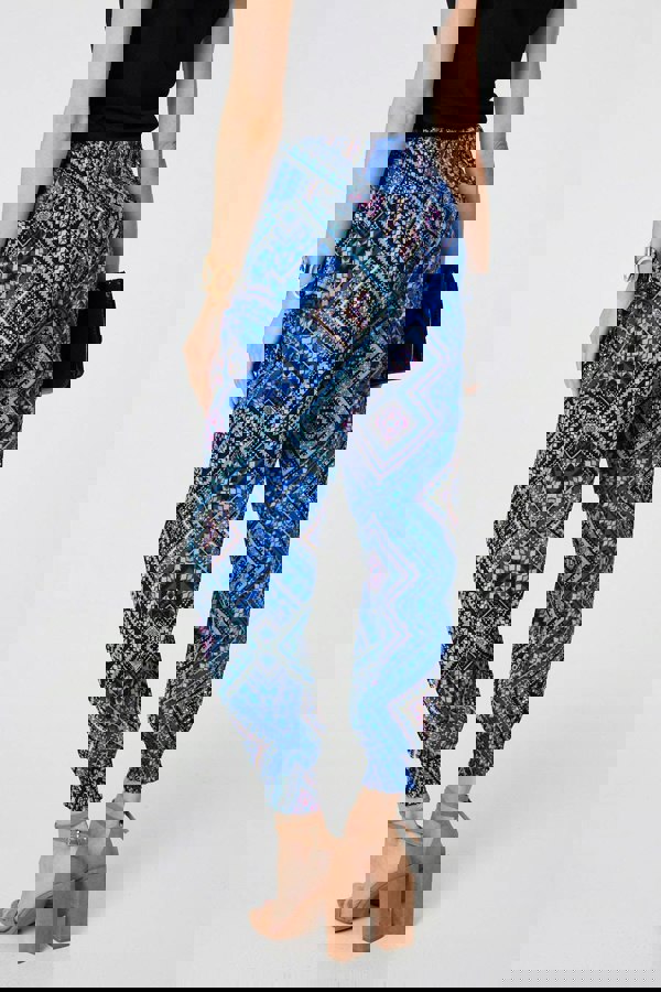 Blue | Aztec Print High Waist Harem Pants