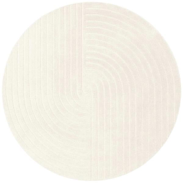 Round white rug with a subtle pattern on a white background