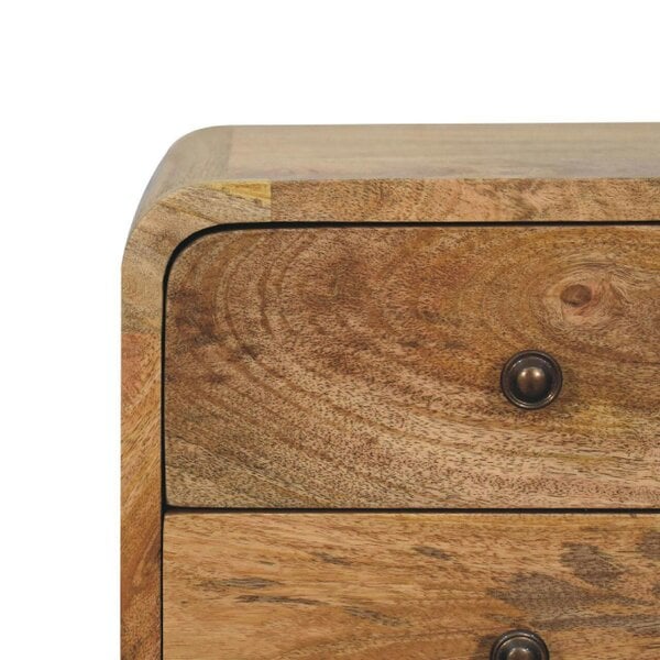 Wyld Haus Parma Mini Oak Mango Wood Curved Bedside 2 Drawers