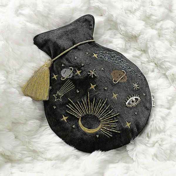 Pia Celestial Hot Water Bottle, Black Velvet with Embroidered Beading