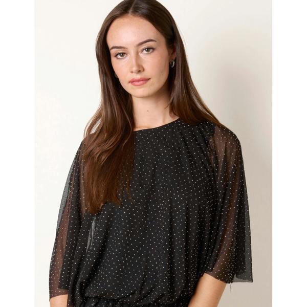Blue Vanilla Mesh Diamante Batwing Top
