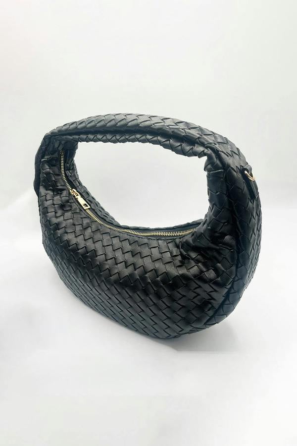 SVNX Woven Hobo Chain Shoulder Bag in Black