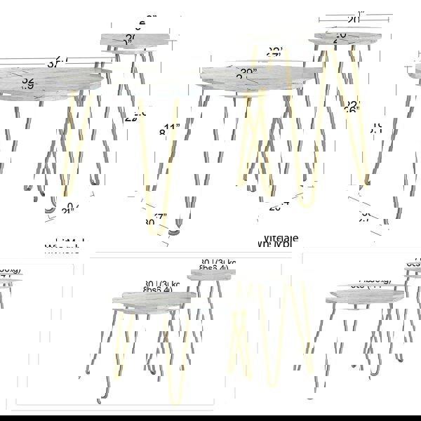 Dorel Home Athena Nesting Tables in White Faux Marble / Golden Legs